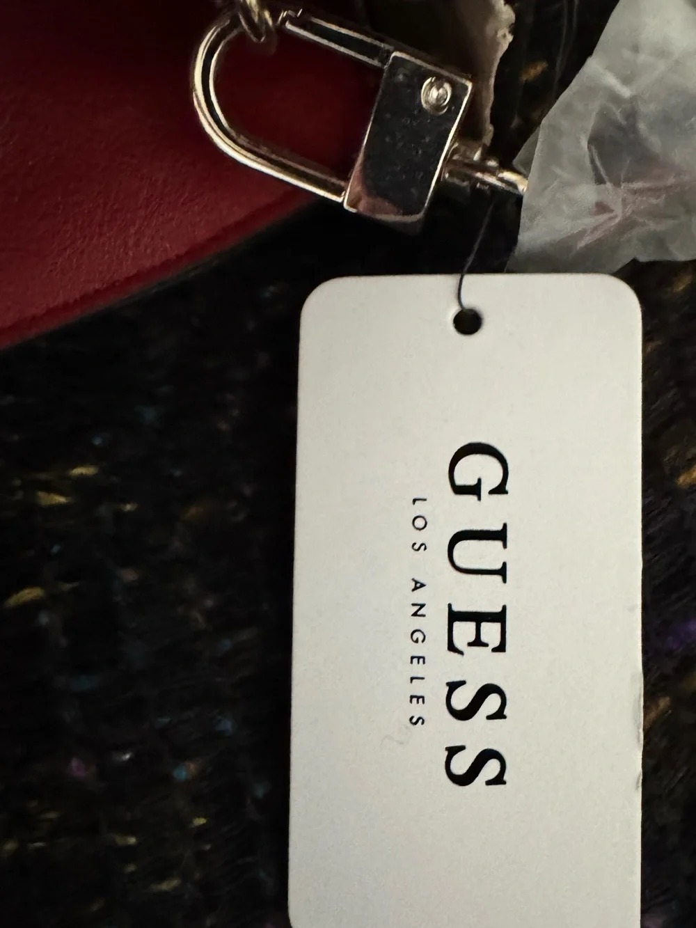 GUESS Red Croco-Embossed Shoulder Bag with Leopard Print Flap